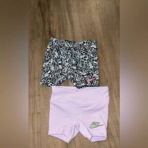 Nike Girls' Black & White Printed Bike Shorts with Pink Swoosh
